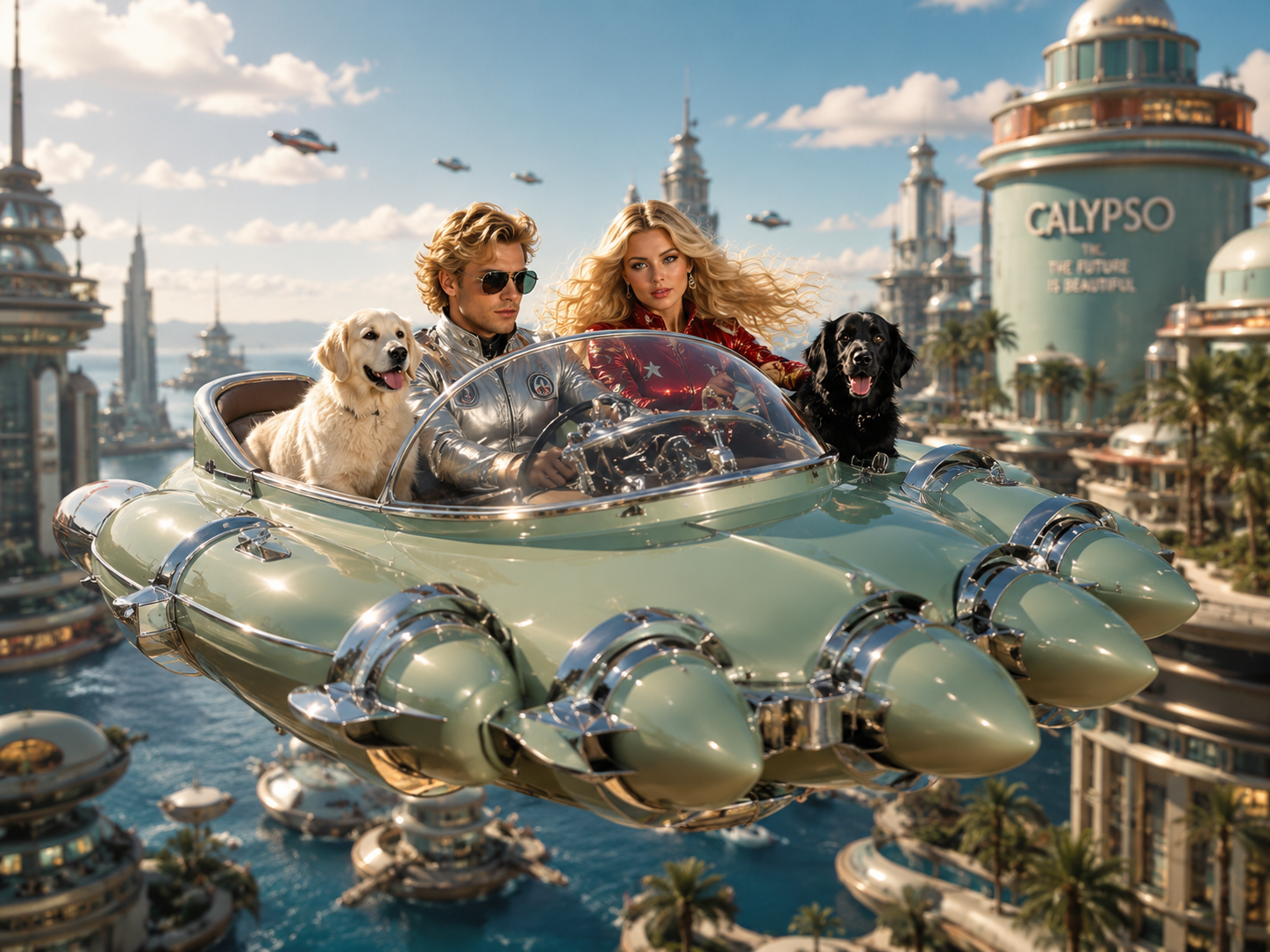Bubble car volante con i cani