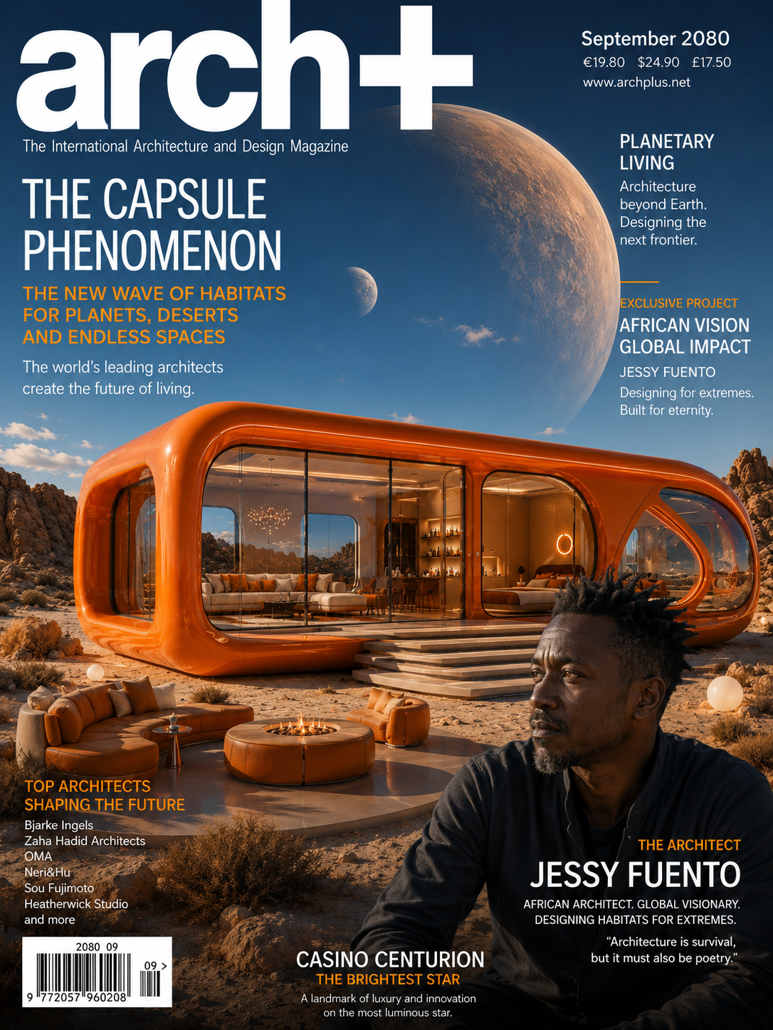 Copertina arch+ The Capsule Phenomenon Jessy Fuento architetto africano casa capsula deserto